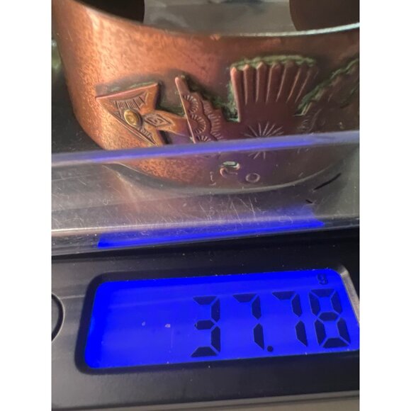 Vintage Copper Cuff Bracelet With Thunderbird & Arrow Design - Picture 8 of 9